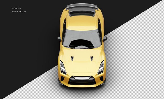 Geïsoleerde realistische metallische oranje luxe sport racing supercar van bovenaf.