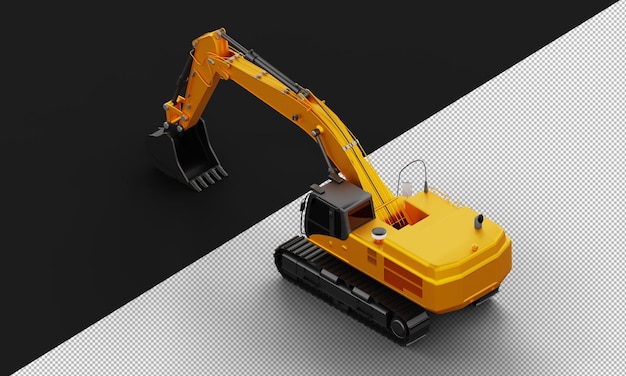 Geïsoleerde realistische oranje titanium metalen matte graafmachinemachine van linksboven achteraanzicht