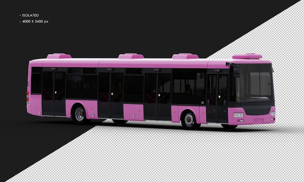 Geïsoleerde realistische roze bus van rechts vooraanzicht