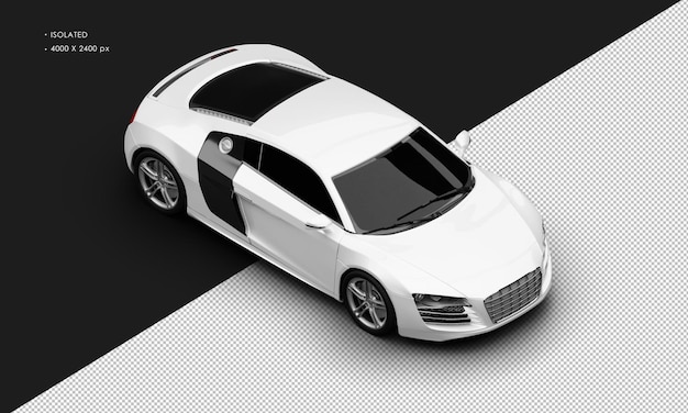 Geïsoleerde realistische witte luxe elegante moderne sportwagen van rechtsboven vooraanzicht