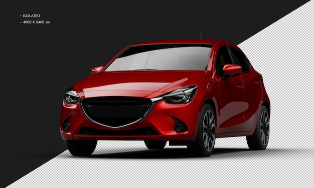 Geïsoleerde rode metallic moderne sport hatchback auto van links vooraanzicht