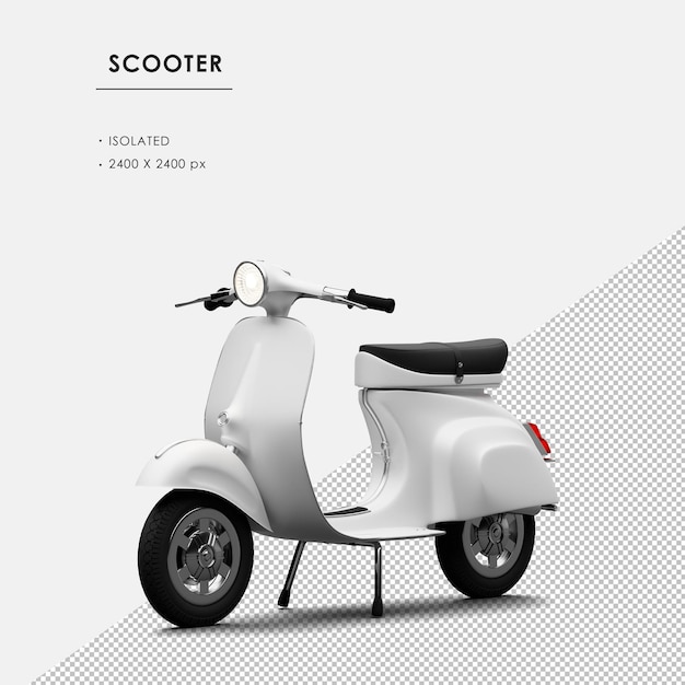 Geïsoleerde witte scooter van links vooraanzicht