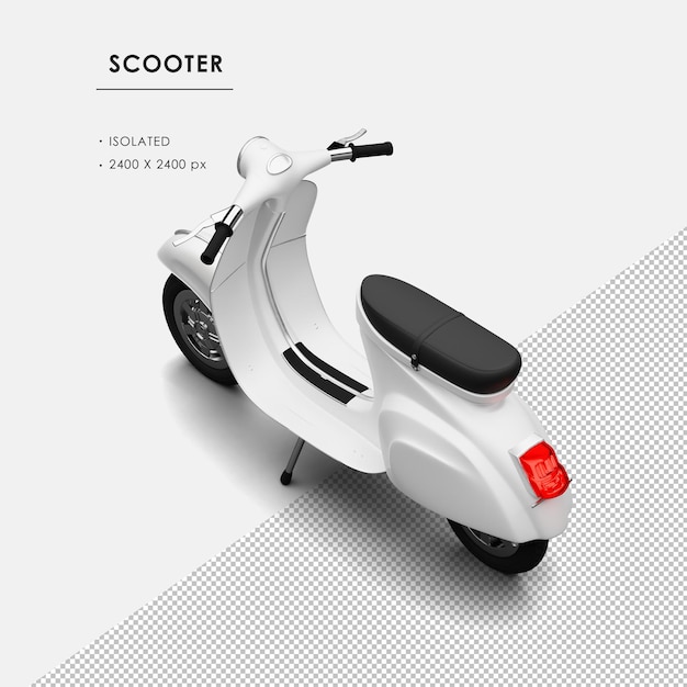 Geïsoleerde witte scooter van linksboven achteraanzicht