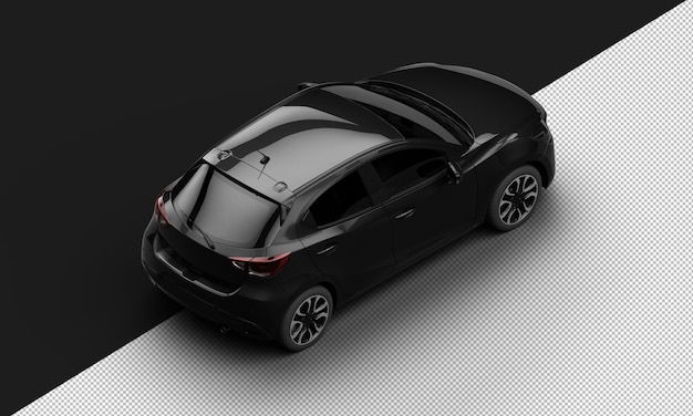 Geïsoleerde zwart metallic moderne sport hatchback auto van rechtsboven achteraanzicht