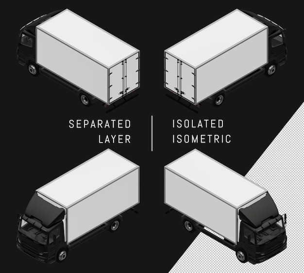 PSD geïsoleerde zwarte big box truck isometrische autoset