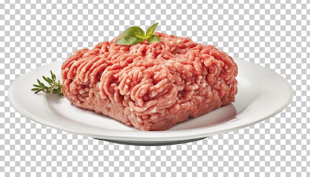 Gekapte vlees op een wit bord op een doorzichtige achtergrond