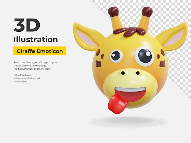 PSD gekke glimlach emoticon giraffe uitdrukking sticker 3d illustratie