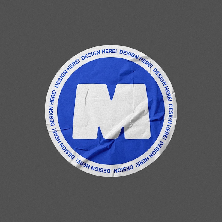 PSD gekleefde ronde sticker mockup blauw