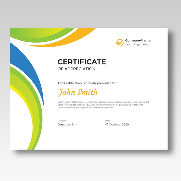 Gekleurde certificaat ontwerpsjabloon