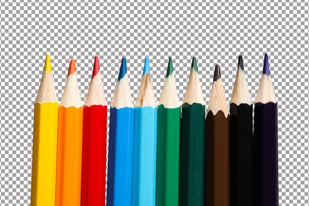PSD gekleurde houten potloden op een grijze achtergrond