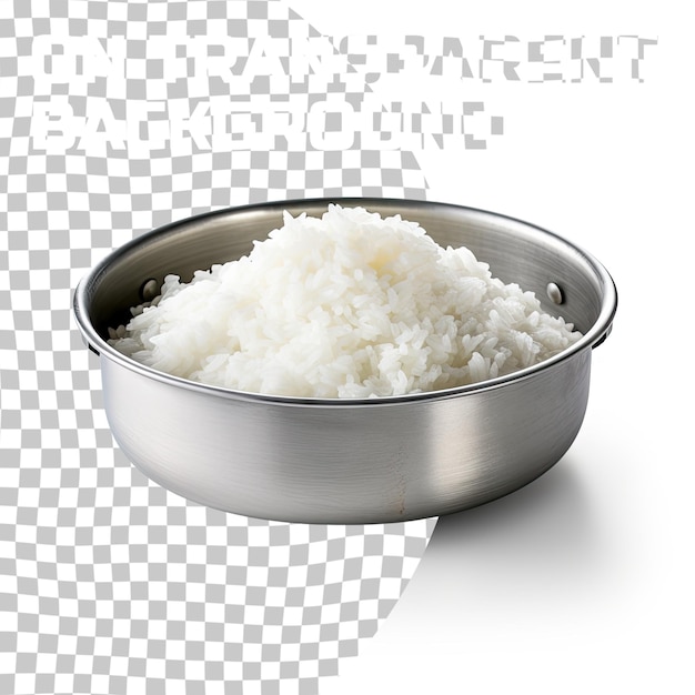 PSD gekookte rijst in een metalen kom op transparante achtergrond rijst in een koreaanse rijstkom geïsoleerd op transparante achtergrond met knippad