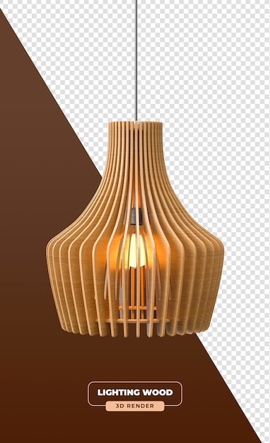 Gekromde houten slate hanglamp met sculpturaal ontwerp in 3D-rendering