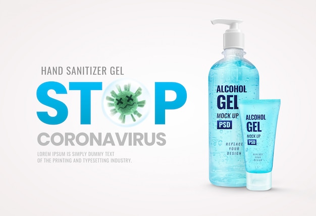 gel bottle and tube hand sanitizer dead virus banner advertising