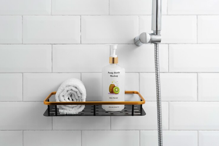PSD gel en shampoo op de muur.
