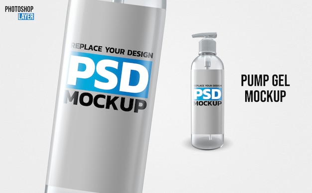 PSD gel pump bottles 3d rendering mockup