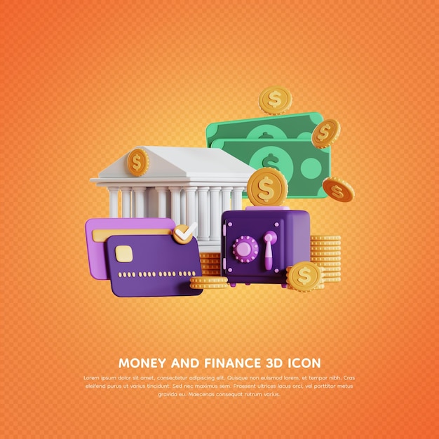 Geld en financiën 3D-pictogram 3D-rendering