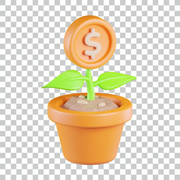 PSD geld munt plant 3d pictogram