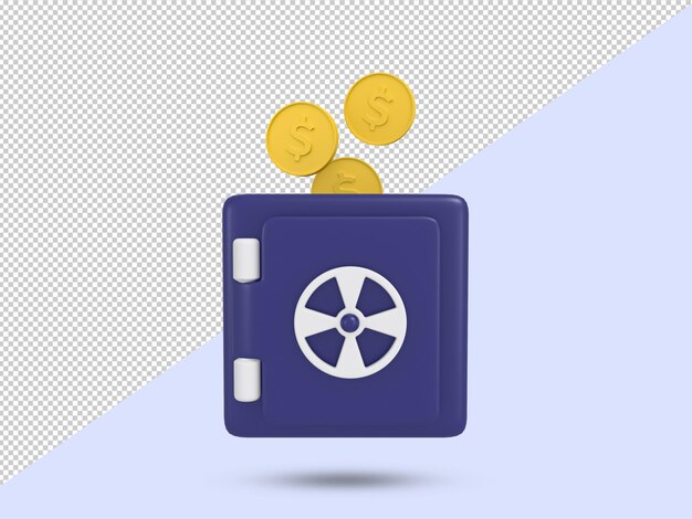 Geld muntkluis 3d-pictogram blauwe kleur geldkluis symbool financiën pictogram 3d-gerenderde afbeelding