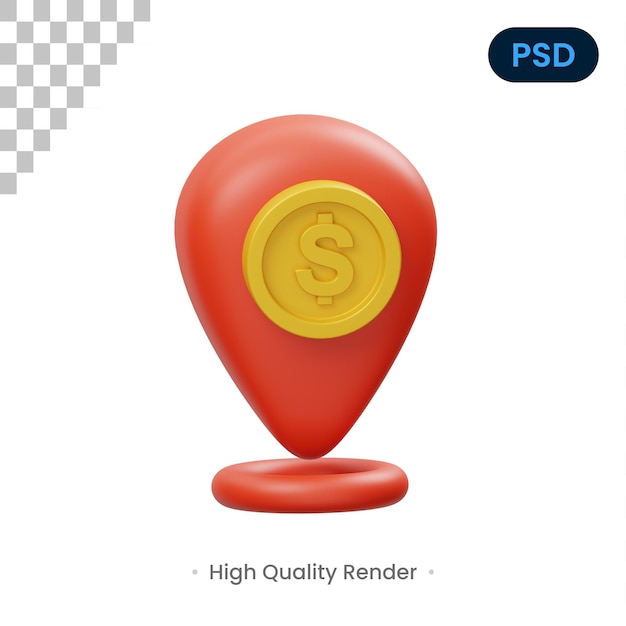 Geldpinlocatie 3d-pictogram premium psd.