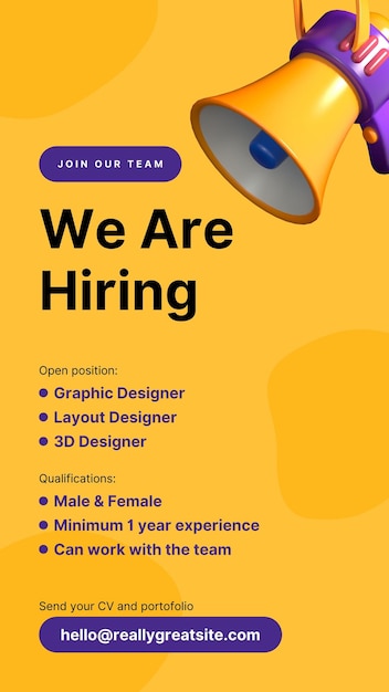 Gele 3D-illustratie vacature Instagram Post 1