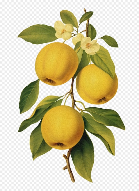 PSD gele appels geïsoleerd op transparante achtergrond oude botanische illustratie