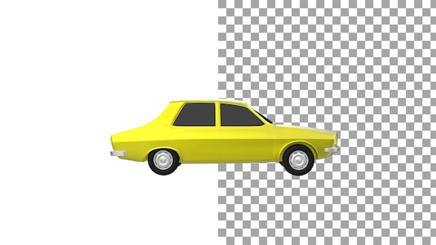 Gele auto zijaanzicht zonder schaduw 3d render