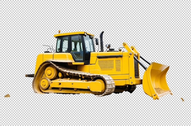 Gele bulldozer met een emmer die hard werkt
