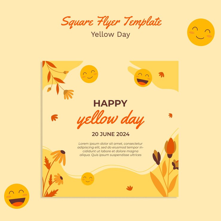 PSD gele dag vierkant flyer sjabloon ontwerp