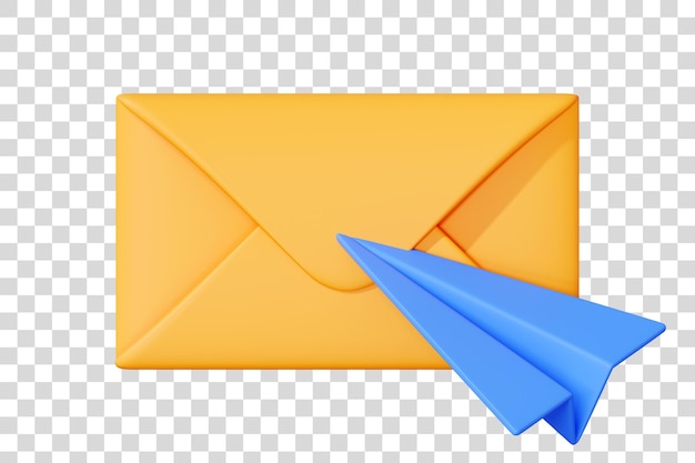 Gele envelop met blauwe papieren vliegtuigillustratie