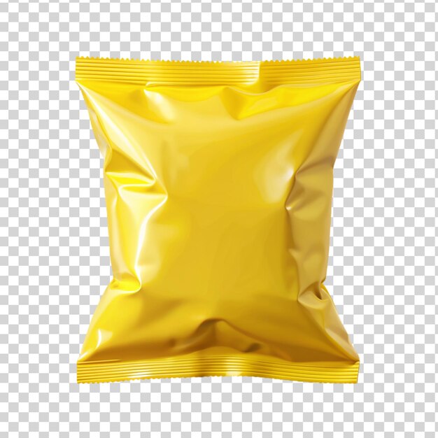 Gele folie en plastic snackbag mockup geïsoleerd op transparante achtergrond