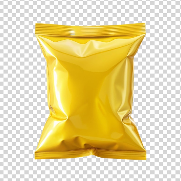 Gele folie en plastic snackbag mockup geïsoleerd op transparante achtergrond