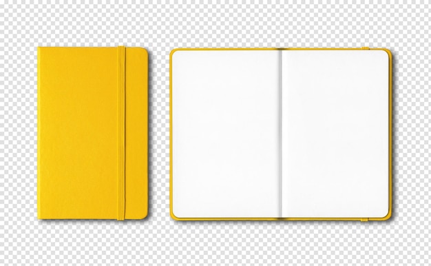 Gele gesloten en open notebooks geïsoleerd op transparante achtergrond