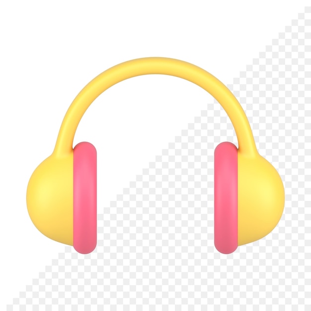 Gele glanzende koptelefoonoren die een elektronisch apparaat dragen voor het luisteren naar muziek 3d-pictogram