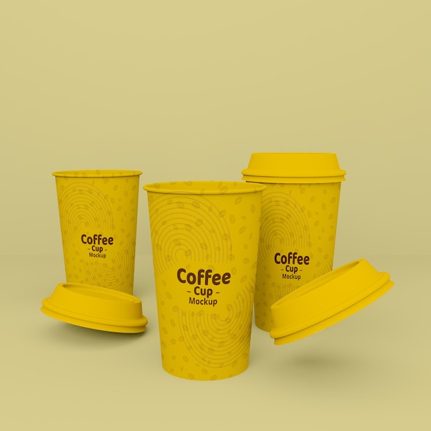 Gele kleur koffiekopje realistisch 3d mockup ontwerp