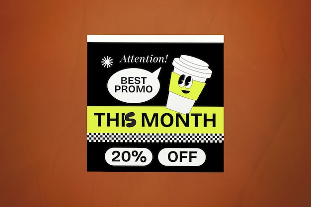 Gele Moderne Cartoon Speelse Koffie Beste Promo Media Post