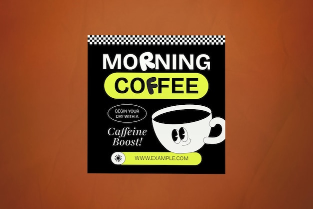 Gele Moderne Cartoon Speelse Koffie Ontbijt Social Media Post