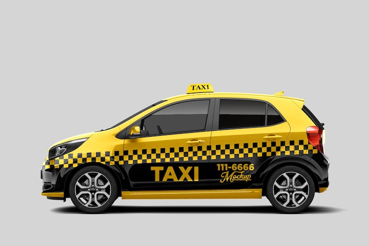 PSD gele taxi mockup