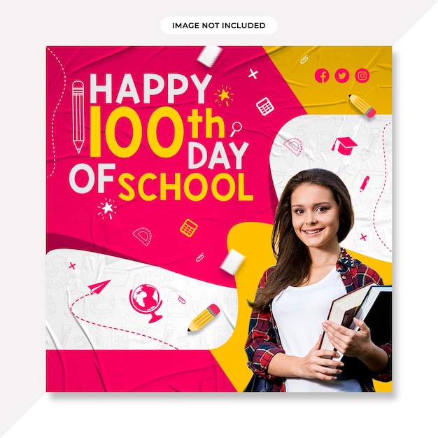 Gelukkig 100 dagen school Bannerontwerp. 100 dagen school Social media banner of achtergrondontwerp.