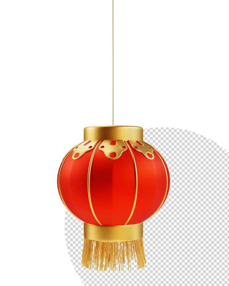 PSD gelukkig chinees nieuwjaar rijkdom en welvaart met chinese lantaarns geïsoleerd op de achtergrond 3d elementen aziatisch festival voor banner poster flyers groetkaart 3d rendering