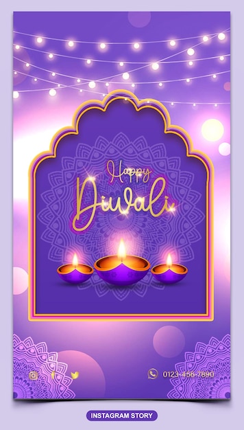 Gelukkig diwali-festivalviering met diya facebook of instagram verhaalsjabloon