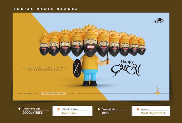 Gelukkig dussehra festival digitaal concept social media banner temp