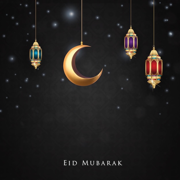 Gelukkig Eid Mubarak-wenskaartontwerp met maan en halve maan