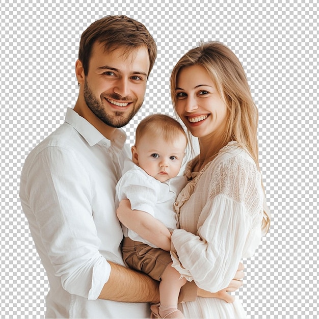 gelukkig gezin met baby op witte achtergrond