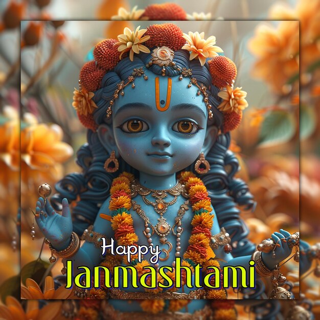 PSD gelukkig janmashtami hindoe feest traditioneel achtergrondontwerp shri krishna indiase cultuur