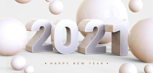 PSD gelukkig nieuw jaar 2021 met weergave van 3d-objecten