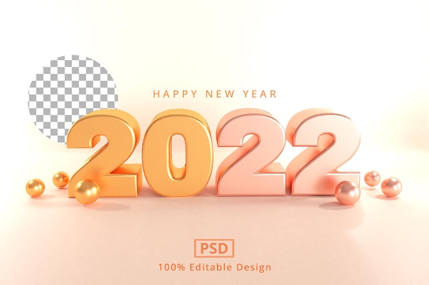 gelukkig nieuwjaar 2022 3D-rendering teksteffect