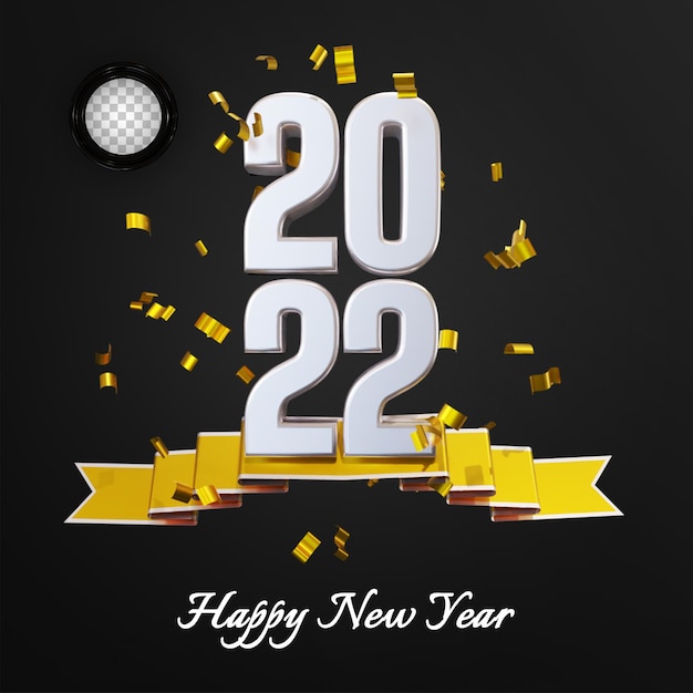 Gelukkig nieuwjaar 2022 met 3d confetti en lint gratis Psd