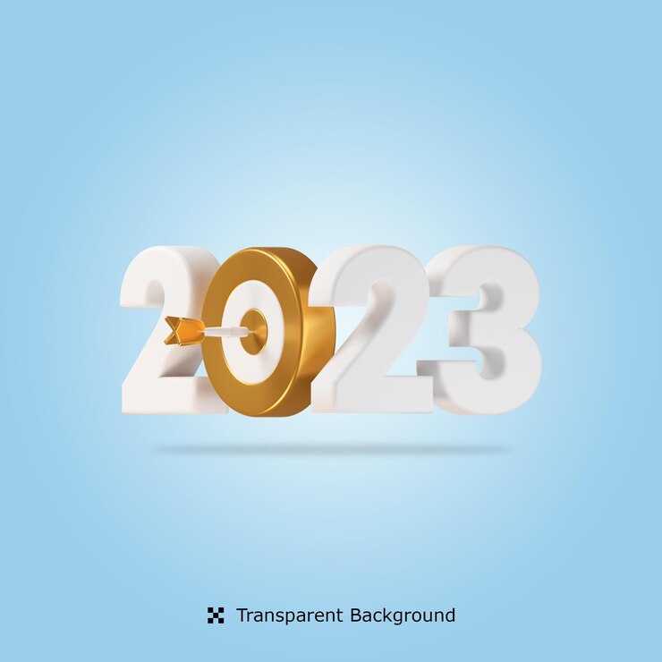 PSD gelukkig nieuwjaar 2023 met doel 3d pictogramillustratie