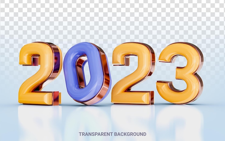 PSD gelukkig nieuwjaar 2023 met gouden en glaseffect 3d renderconcept voor achtergrondsjabloonontwerp