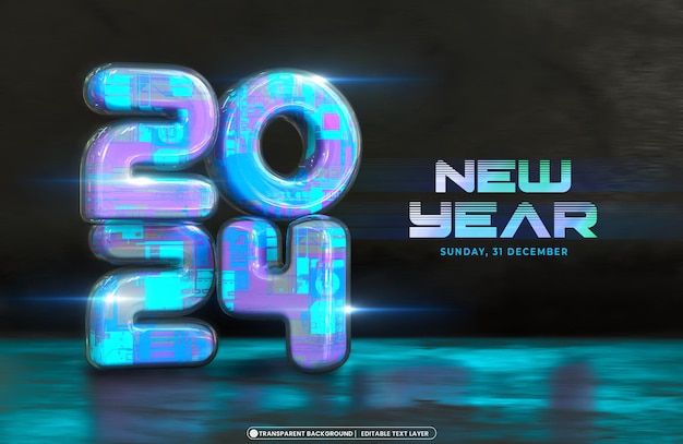 PSD gelukkig nieuwjaar 2024 3d banner design template